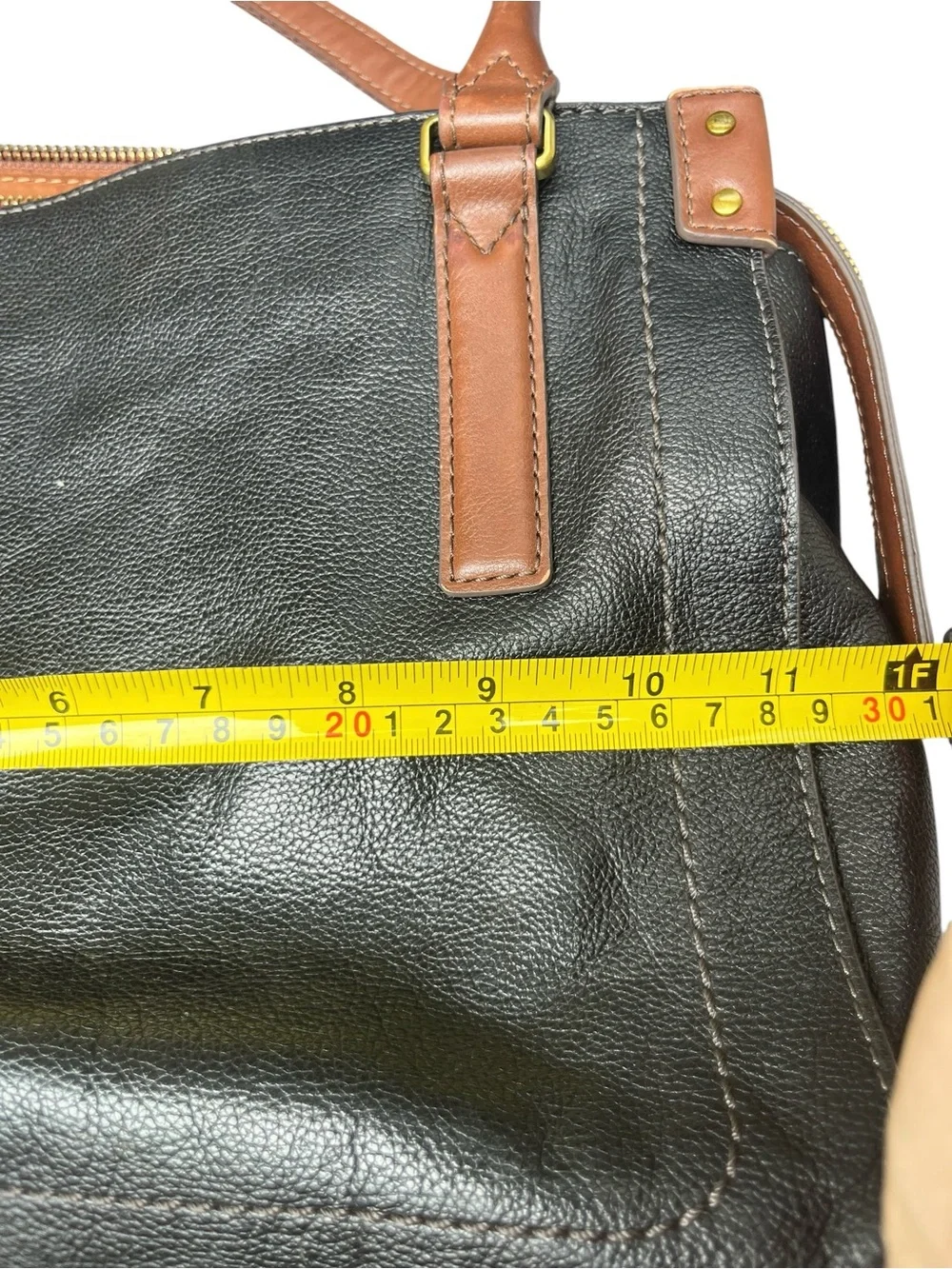 Fossil Claire Black Leather Satchel with Brown Trim - Women Bags Classic